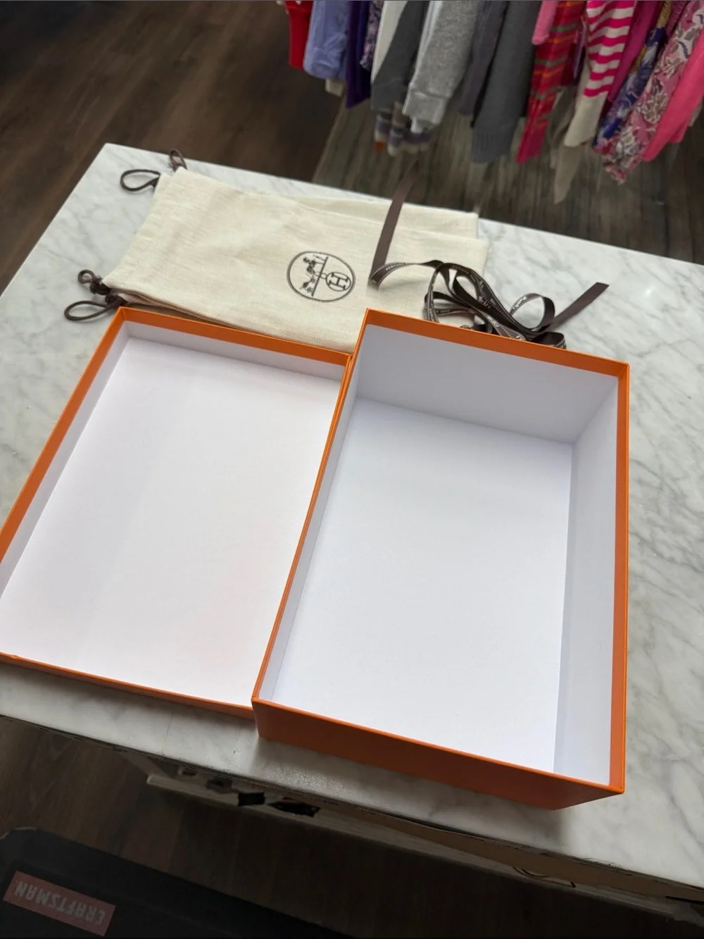 Hermes Classic Box with Lid, Two Sleeper Bag and Ribbon